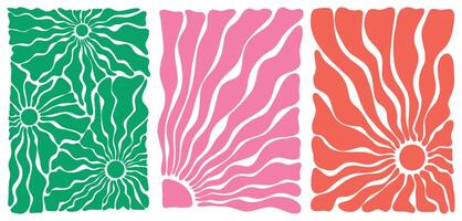 Abstract Groovy Flowers. Green, pink and red groovy retro design for social media backgrounds. Decorative stories templates with copy space for text for social media in y2k groovy minimal style vector