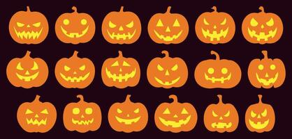 Halloween Silhouette Pumpkin Faces. Collection of Spooky Emotions. Isolated Jack-o'-lanterns on Solid Background. Perfect for October Horror Parties and Festive Themes. vector
