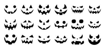 Pumpkin Face Silhouette Icons for Halloween. Scary and Funny Jack-o-Lantern Emoji Collection. Isolated on Transparent Background. Perfect for Posters, Web Graphics, and October Party Decorations. vector