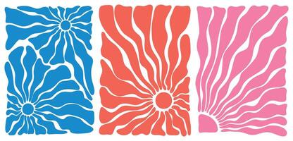 simple naive and hippie groovy style, flowers and plants, floral botanic hand drawn design. Y2k aesthetic. Cartoon psychedelic style. Bright hippies and retro elements. Contemporary posters vector