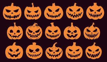 Halloween Pumpkin Set. Spooky Silhouettes with Cut Out Faces. Jack-o'-lantern Illustrations for October Parties and Horror Decor. Isolated on Solid Background for Clip Art Use. vector