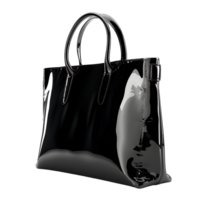 A black shiny bag with a handle isolated against a transparent background png