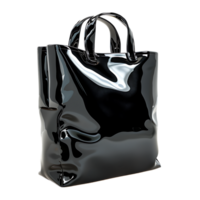A black shiny bag with a handle isolated against a transparent background png