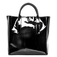 A black shiny bag with a handle isolated against a transparent background png