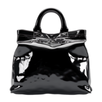 A black shiny bag with a handle isolated against a transparent background png