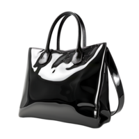 A black shiny bag with a handle isolated against a transparent background png