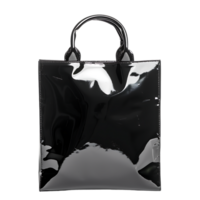 A black shiny bag with a handle isolated against a transparent background png