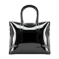 A black shiny bag with a handle isolated against a transparent background png