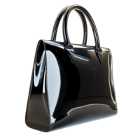 A black shiny bag with a handle isolated against a transparent background png