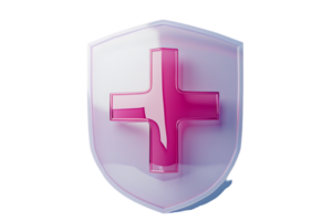3D style medical cross shield icon isolated on a transparent background png