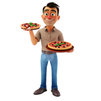 A cartoon character holds a pizza while a man stands isolated in the background png