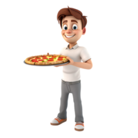A cartoon character holds a pizza while a man stands isolated in the background png