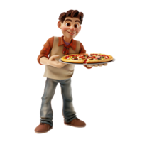 un' cartone animato personaggio detiene un' Pizza mentre un' uomo sta isolato nel il sfondo png