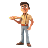 A cartoon character holds a pizza while a man stands isolated in the background png