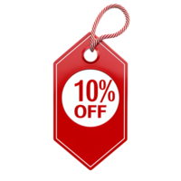 A distinctive red label contrasts with a white label proudly displaying 10 OFF in isolation png