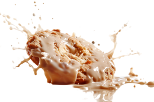 An image showing a biscuit with a milk splash isolated available in high resolution png