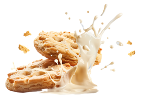 An image showing a biscuit with a milk splash isolated available in high resolution png