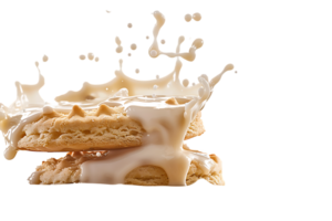 An image showing a biscuit with a milk splash isolated available in high resolution png