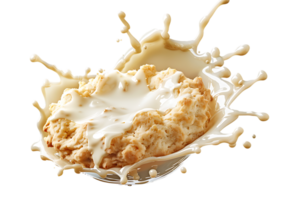 An image showing a biscuit with a milk splash isolated available in high resolution png