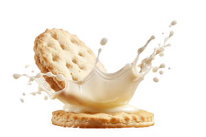 An image showing a biscuit with a milk splash isolated available in high resolution png