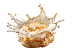 An image showing a biscuit with a milk splash isolated available in high resolution png