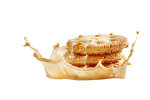 An image showing a biscuit with a milk splash isolated available in high resolution png