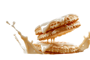 An image showing a biscuit with a milk splash isolated available in high resolution png