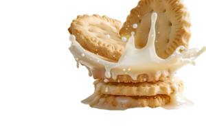 An image showing a biscuit with a milk splash isolated available in high resolution png
