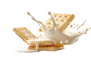 An image showing a biscuit with a milk splash isolated available in high resolution png