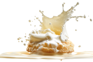 An image showing a biscuit with a milk splash isolated available in high resolution png