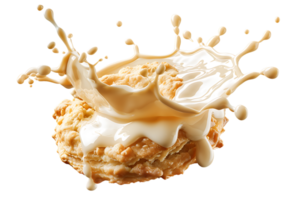 An image showing a biscuit with a milk splash isolated available in high resolution png