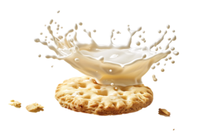 An image showing a biscuit with a milk splash isolated available in high resolution png