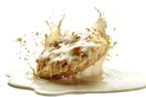 An image showing a biscuit with a milk splash isolated available in high resolution png