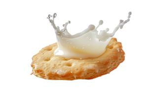 An image showing a biscuit with a milk splash isolated available in high resolution png