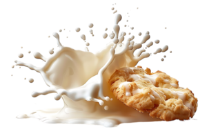 An image showing a biscuit with a milk splash isolated available in high resolution png
