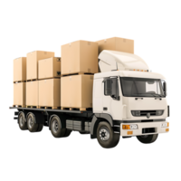 Cargo delivery truck with cardboard boxes png