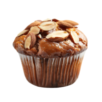 A solitary muffin topped with almonds stands alone against a stark transparent backdrop png