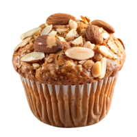 A solitary muffin topped with almonds stands alone against a stark transparent backdrop png