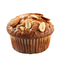 A solitary muffin topped with almonds stands alone against a stark transparent backdrop png
