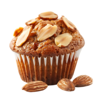 A solitary muffin topped with almonds stands alone against a stark transparent backdrop png