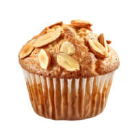A solitary muffin topped with almonds stands alone against a stark transparent backdrop png
