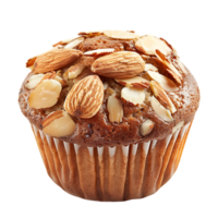 A solitary muffin topped with almonds stands alone against a stark transparent backdrop png