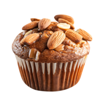 A solitary muffin topped with almonds stands alone against a stark transparent backdrop png
