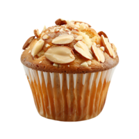 A solitary muffin topped with almonds stands alone against a stark transparent backdrop png