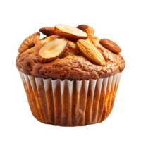 A solitary muffin topped with almonds stands alone against a stark transparent backdrop png