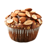 A solitary muffin topped with almonds stands alone against a stark transparent backdrop png