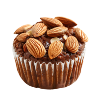 A solitary muffin topped with almonds stands alone against a stark transparent backdrop png