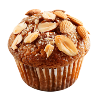 A solitary muffin topped with almonds stands alone against a stark transparent backdrop png