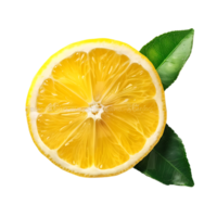 Natural lemon fruit with green leaf isolated png
