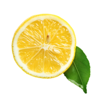 Natural lemon fruit with green leaf isolated png